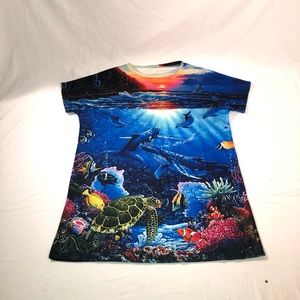 Men’s All Over Print Underwater Short Sleeve Shirt Medium Multicolor
